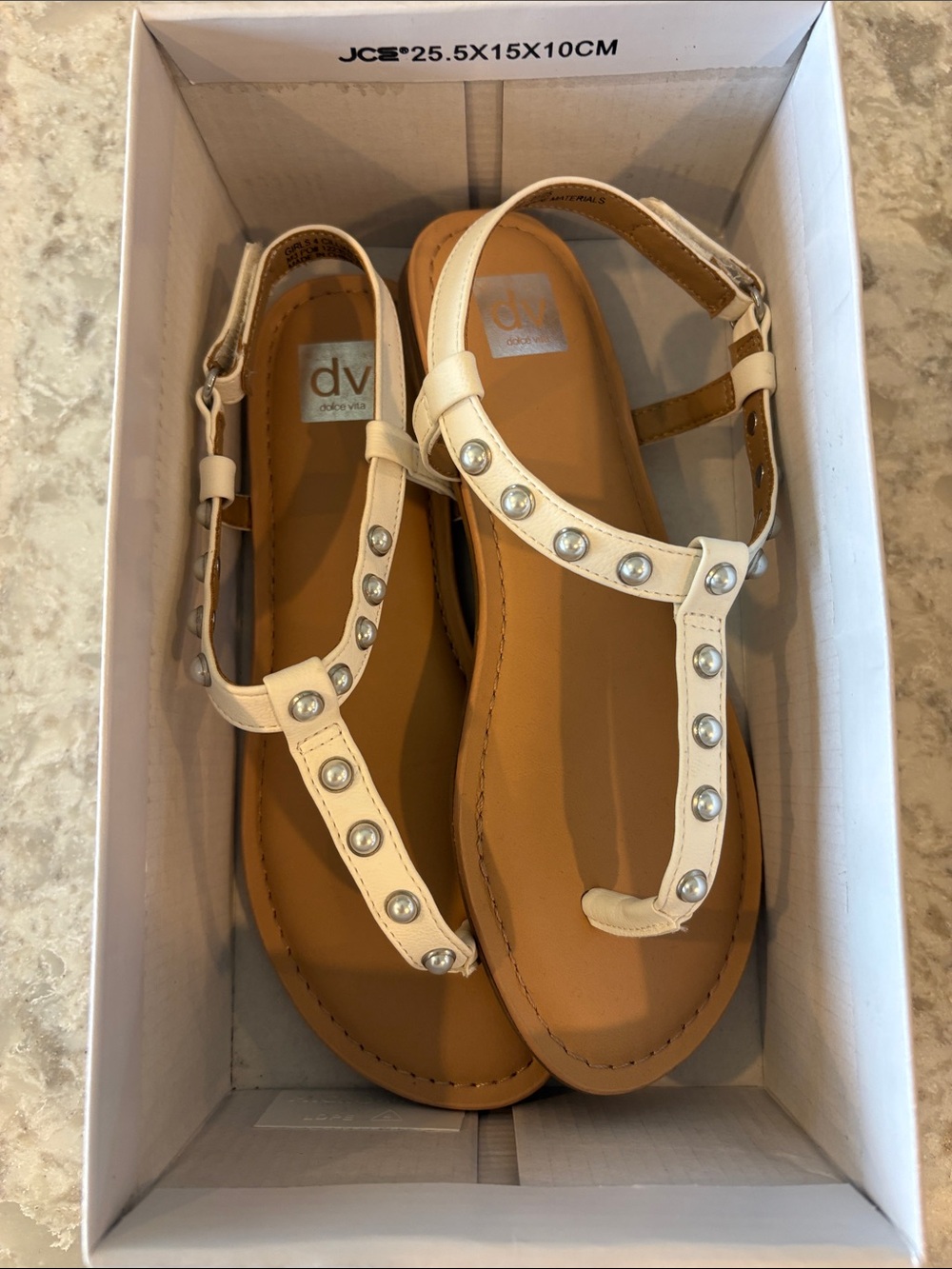 Girls DV by Dolce Vita Cillian White T-Strap Pearl Studded Sandals - NWT, 4
